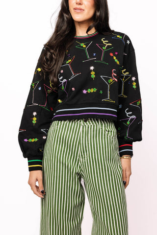 Queen of Sparkles Black Multi Rainbow Trim Martini Sweatshirt - Boutique Bella BellaSweatshirt