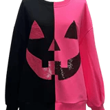 Queen of Sparkles - Black & Neon Pink Split Pumpkin Face Sweatshirt - Boutique Bella Bella