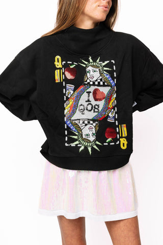 Queen of Sparkles Black NYC Queen Card Mock Neck Sweatshirt - Boutique Bella BellaQueen of Sparkles