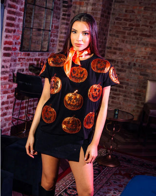 Queen of Sparkles - Black & Orange Metallic Pumpkin Tee - Boutique Bella BellaQueen of Sparkles