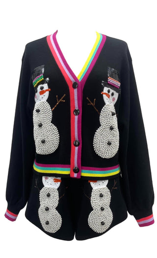 Queen of Sparkles - Black Pearl Snowmen Cardigan - Boutique Bella Bella