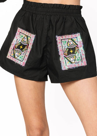 Queen of Sparkles Black Queen Card Cotton Shorts - Boutique Bella BellaActive wear shorts