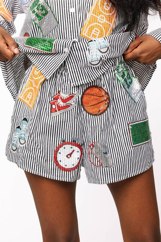 Queen of Sparkles Black Stripe Basketball Icon Short - Boutique Bella BellaShorts