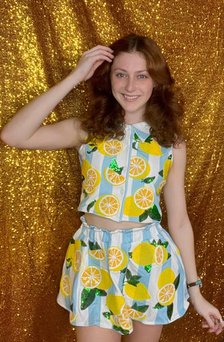 Queen Of Sparkles-Blue and White Stripe Lemon Collar Tank - Boutique Bella BellaQueen of Sparkles