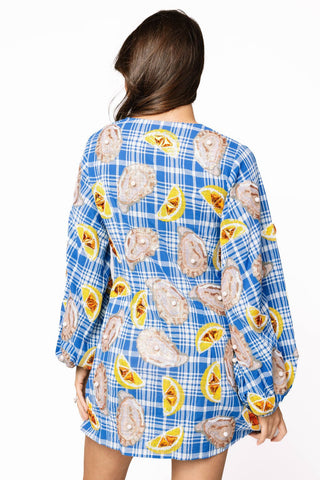 Queen of Sparkles Blue & White Plaid Oyster & Lemons Button Up Dress - Boutique Bella BellaDress