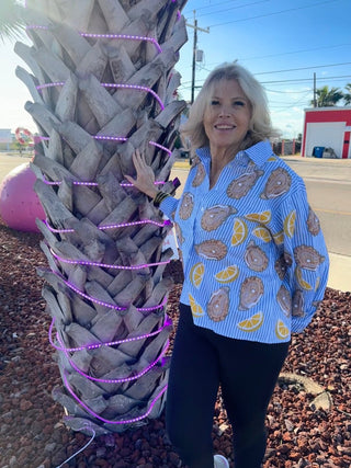 Queen of Sparkles - Blue & White Striped Cotton Oyster & Lemon Top - Boutique Bella BellaQueen of Sparkles