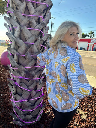 Queen of Sparkles - Blue & White Striped Cotton Oyster & Lemon Top - Boutique Bella BellaQueen of Sparkles