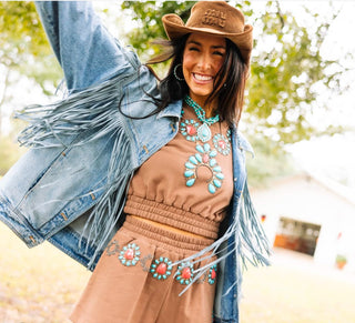 Queen of Sparkles - Brown Turquoise Necklace Top - Boutique Bella BellaQueen of Sparkles