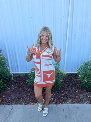 Queen of Sparkles - Burnt Orange & White UT Icon Cardigan Tank Dress - Boutique Bella BellaQueen of Sparkles