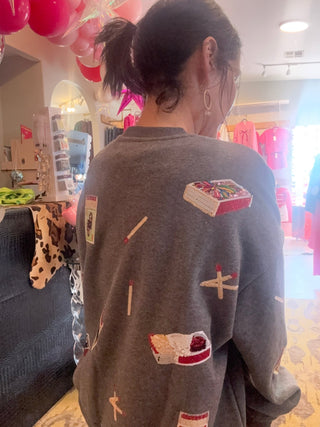 Queen of Sparkles - Charcoal Matchbox Sweatshirt - Boutique Bella Bella