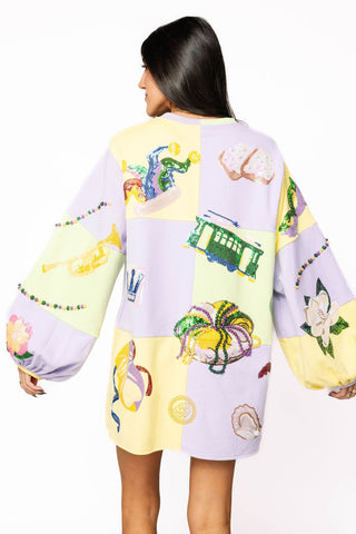 Queen of Sparkles Checkered Mardi Gras Icon Balloon Sleeve Dress - Boutique Bella BellaQueen of Sparkles