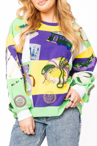 Queen of Sparkles Checkered Mardi Gras Icon Sweatshirt - Boutique Bella BellaQueen of Sparkles