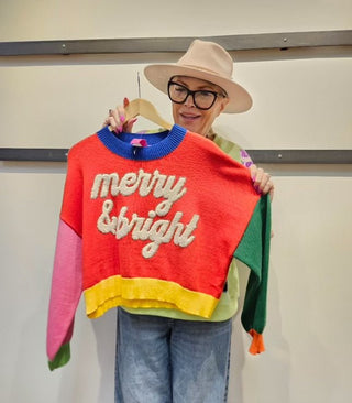 Queen of Sparkles - Colorblock Fuzzy Merry & Bright Sweater - Boutique Bella Bella