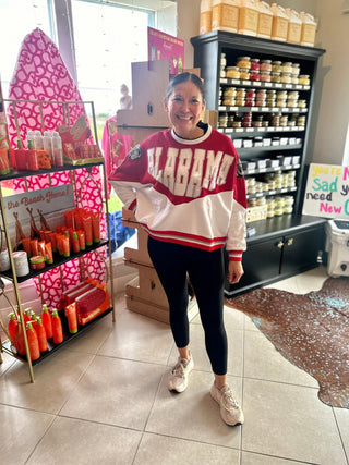 Queen of Sparkles - Crimson & White Two Tone Holographic Alabama Sweatshirt - Boutique Bella BellaQueen of Sparkles