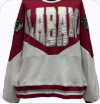 Queen of Sparkles - Crimson & White Two Tone Holographic Alabama Sweatshirt - Boutique Bella BellaQueen of Sparkles