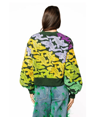 Queen of Sparkles Dark Green, Purple, Yellow & Green Alligator Sweatshirt - Boutique Bella BellaSweatshirt