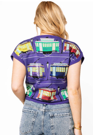 Queen of Sparkles Dark Purple Street Cars Short Sleeve Knit Top - Boutique Bella BellaQueen of Sparkles