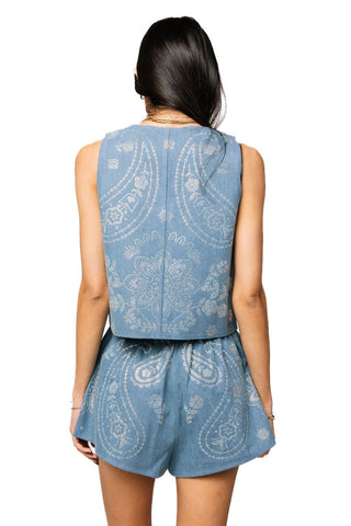 Queen of Sparkles Denim Sequin Paisley Print Short - Boutique Bella BellaQueen of Sparkles