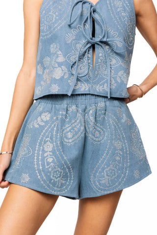 Queen of Sparkles Denim Sequin Paisley Print Short - Boutique Bella BellaQueen of Sparkles