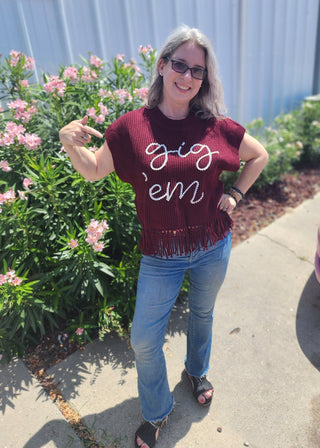 Queen of Sparkles - Gig Em Fringe Sweater Vest - Boutique Bella BellaQueen of Sparkles