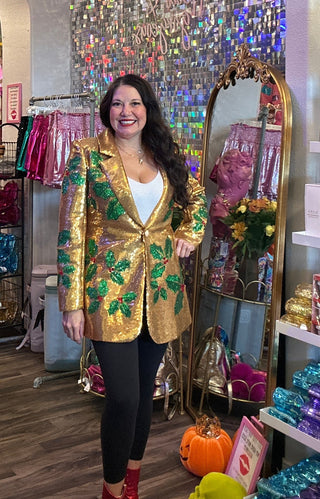 Queen of Sparkles - Gold Full Sequin Holly Blazer - Boutique Bella Bella