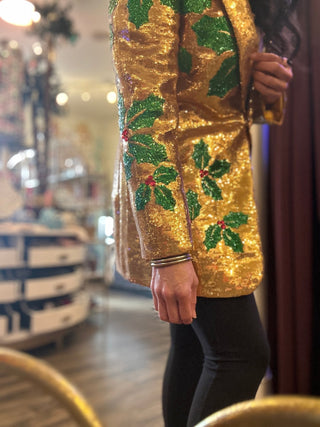 Queen of Sparkles - Gold Full Sequin Holly Blazer - Boutique Bella Bella