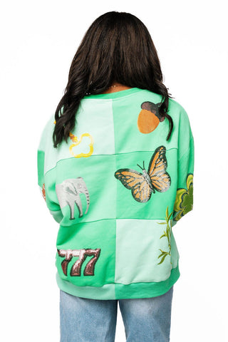 Queen of Sparkles Green Checkered Lucky Icon Sweatshirt - Boutique Bella BellaQueen of Sparkles