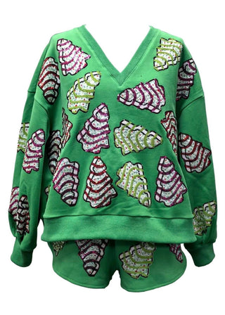 Queen of Sparkles - Green Little Debbie Trees V Neck - Sweatshirt - Boutique Bella Bella