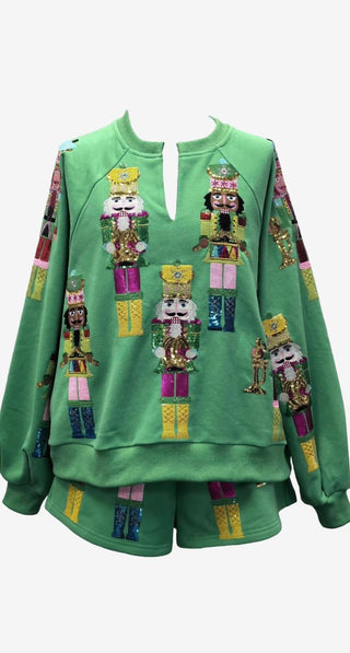 Queen of Sparkles - Green Nutcracker Band Sweatshirt - Boutique Bella Bella