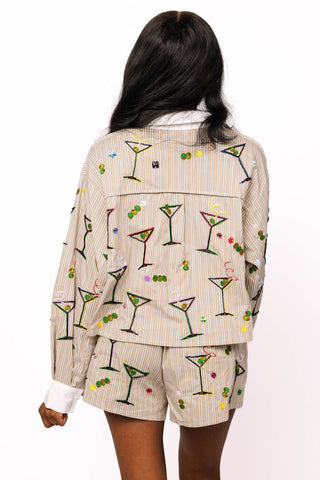 Queen of Sparkles Green Stripe Rainbow Martini Button Up Top - Boutique Bella BellaTops