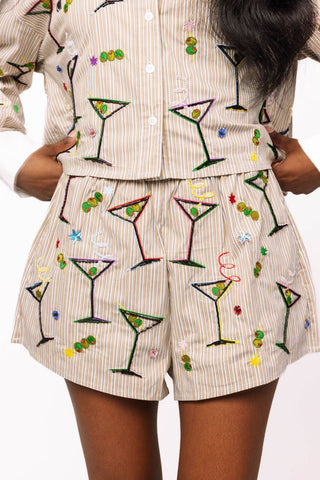 Queen of Sparkles Green Stripe Rainbow Martini Short - Boutique Bella Bellashorts