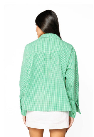 Queen of Sparkles Green & White Gingham Mardi Gras Icon Button Up Cotton Top - Boutique Bella BellaCasual Top