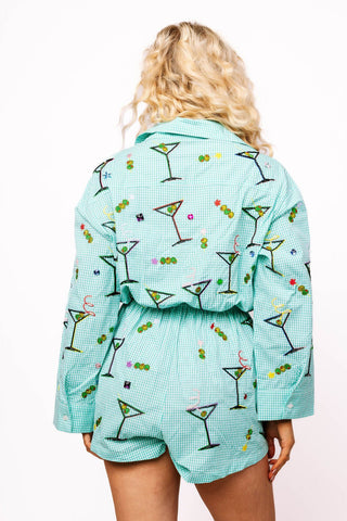 Queen of Sparkles Green & White Gingham Martini Button Up Tie Romper - Boutique Bella BellaQueen of Sparkles