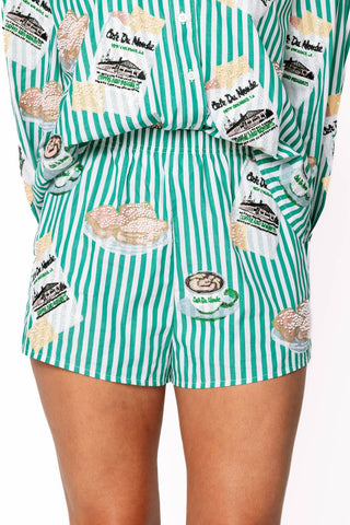 Queen of Sparkles Green & White Stripe Café Du Monde Icon Short - Boutique Bella BellaQueen of Sparkles