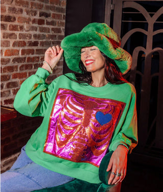 Queen of Sparkles - Green X - Ray Heart Sweatshirt - Boutique Bella Bella