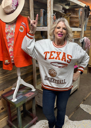 Queen of Sparkles - Grey & Burnt Orange 'Texas' Basketball Sweatshirt - Boutique Bella BellaQueen of Sparkles