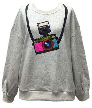 Queen of Sparkles - Grey Camera Around Neck Sweatshirt - Boutique Bella BellaQueen of Sparkles