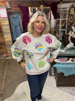 Queen of Sparkles - Grey Groovy Basketball Sweatshirt - Boutique Bella BellaQueen of Sparkles