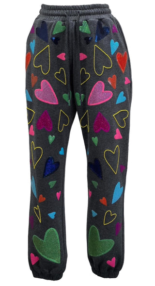 Queen of Sparkles - Grey Groovy Hearts All Over Joggers - Boutique Bella Bella