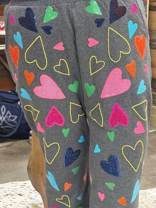 Queen of Sparkles - Grey Groovy Hearts All Over Joggers - Boutique Bella Bella