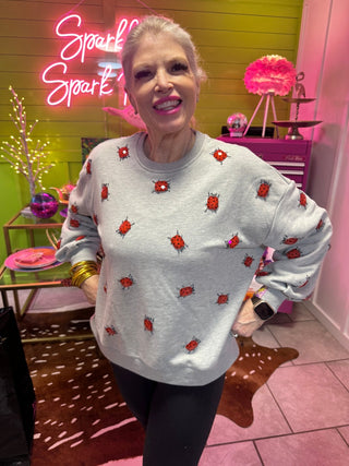 Queen of Sparkles - Grey Jewel Lady Bug Sweatshirt - Boutique Bella Bella