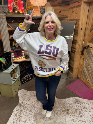 Queen of Sparkles - Grey 'LSU' Basketball Sweatshirt - Boutique Bella BellaQueen of Sparkles