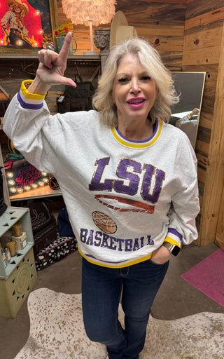 Queen of Sparkles - Grey 'LSU' Basketball Sweatshirt - Boutique Bella BellaQueen of Sparkles