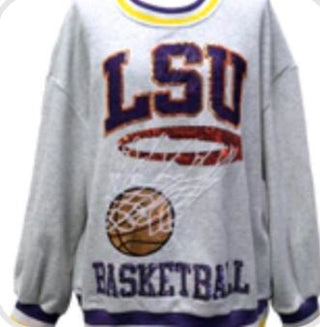 Queen of Sparkles - Grey 'LSU' Basketball Sweatshirt - Boutique Bella BellaQueen of Sparkles