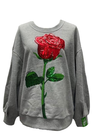 Queen of Sparkles - Grey Mega Rose Sweatshirt - Boutique Bella BellaQueen of Sparkles