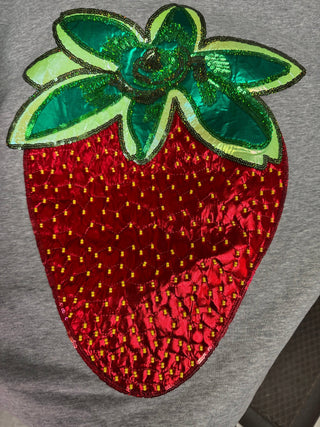 Queen of Sparkles - Grey Metallic Strawberry Sweatshirt - Boutique Bella Bella