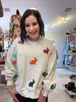 Queen of Sparkles - Grey Multi Bunny Sweatshirt - Boutique Bella Bella