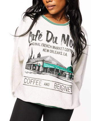 Queen of Sparkles Grey Sport Stripe 'Cafe Du Monde' Sweatshirt - Boutique Bella BellaQueen of Sparkles