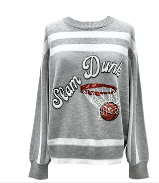 Queen of Sparkles - Grey/White Slam Dunk Sweater - Boutique Bella BellaQueen of Sparkles