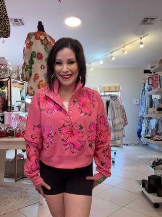 Queen of Sparkles - Hot Pink Azalea Henley Sweatshirt - Boutique Bella Bella